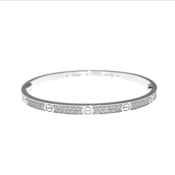 Cartier Love Bracelet Pave Diamond 18K white Gold Small Size 16 - Picture 1 of 13